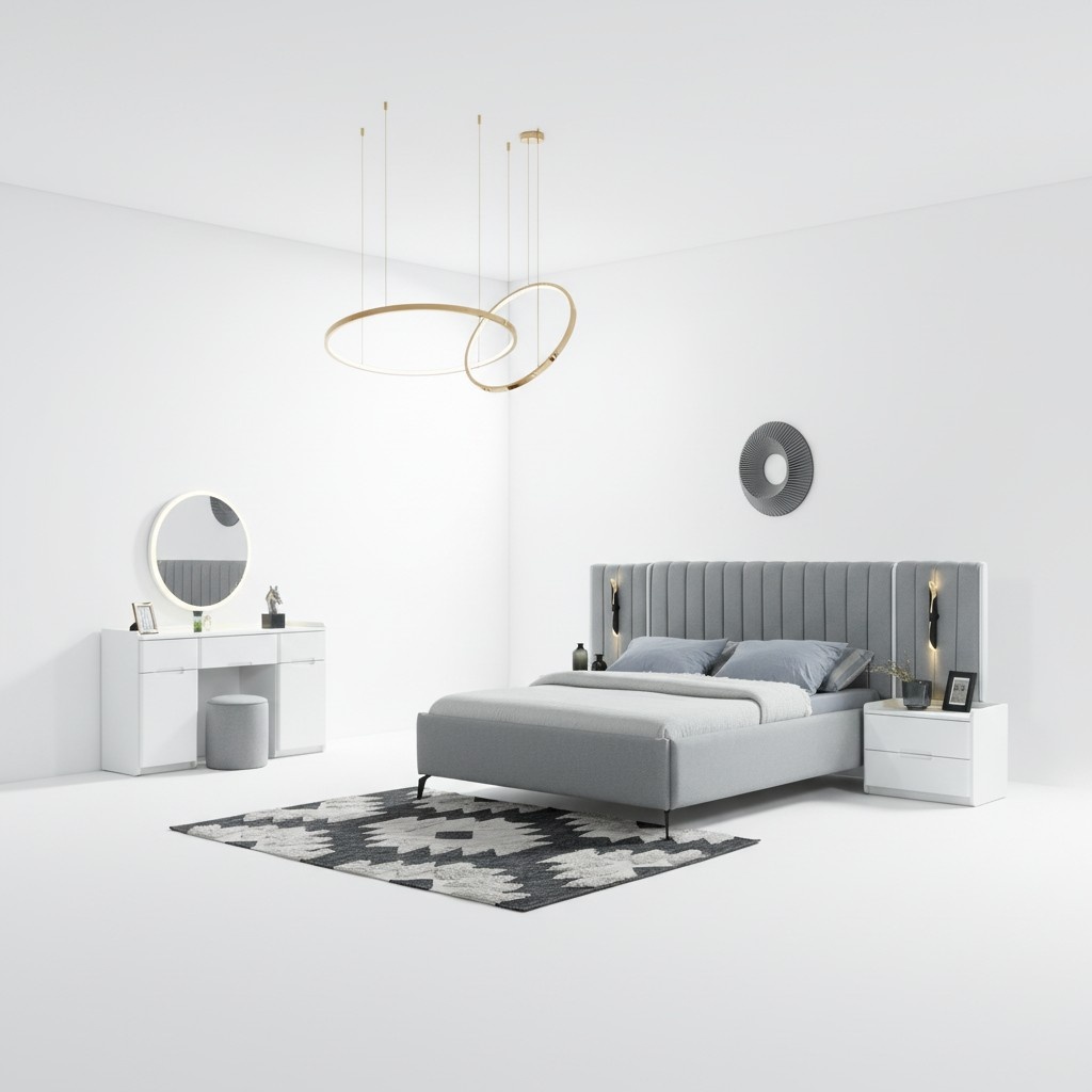 Schlafzimmer 5tlg. Bett + 2 Nachttische Möbel Set elegant