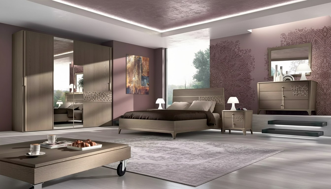 Schlafzimmer Bett 2x Nachttisch Design 6tlg. Komplett Set braun