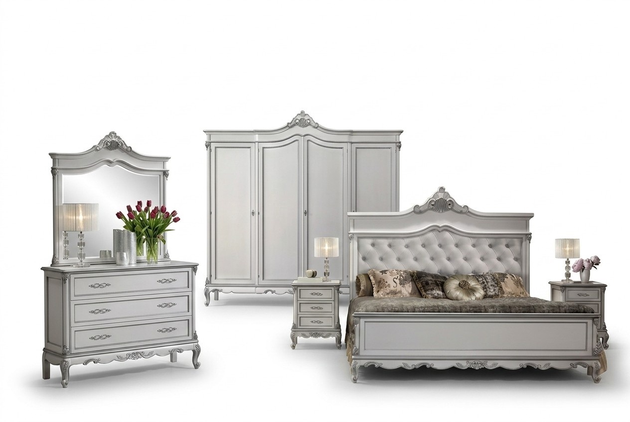 Schlafzimmer Bett 2x Nachttische Komplett Set Kleiderschrank 5 tlg.Neu