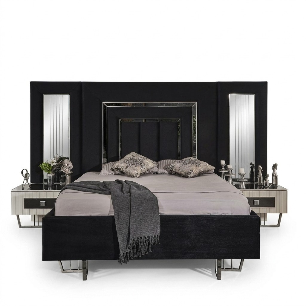 Schlafzimmer Bett 2x Nachttische Luxus Betten Set Komplett Design Möbel 3tlg.