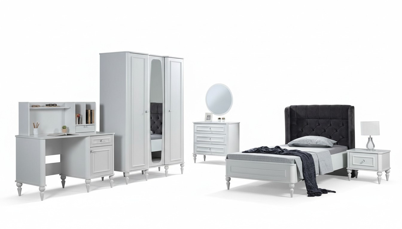 Schlafzimmer Bett Nachttisch Kleiderschrank Kommode Spiegel Set 6tlg