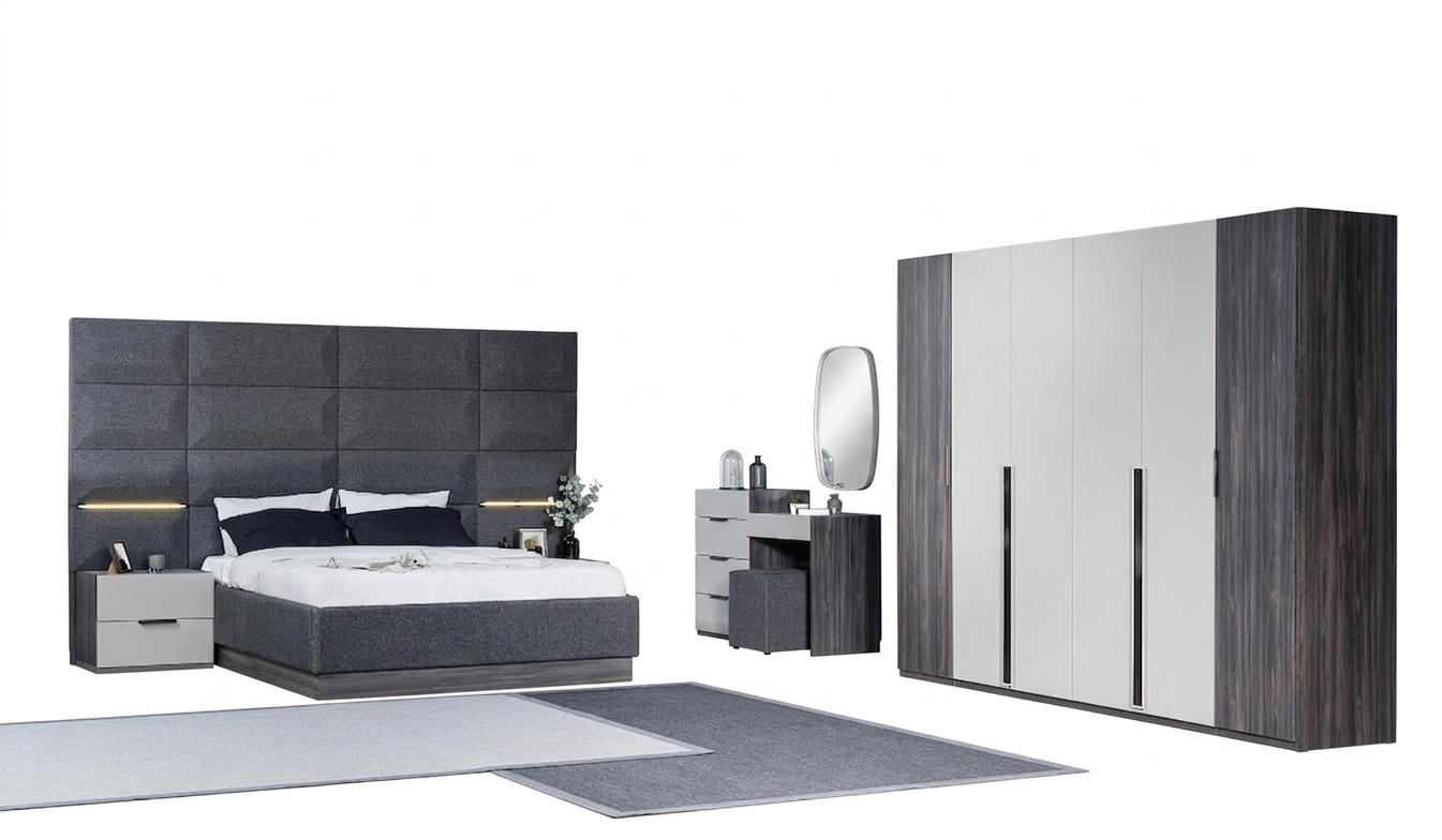 Schlafzimmer Bett Nachttisch Kleiderschrank Kommode mit Spiegel Möbel Set 5tlg
