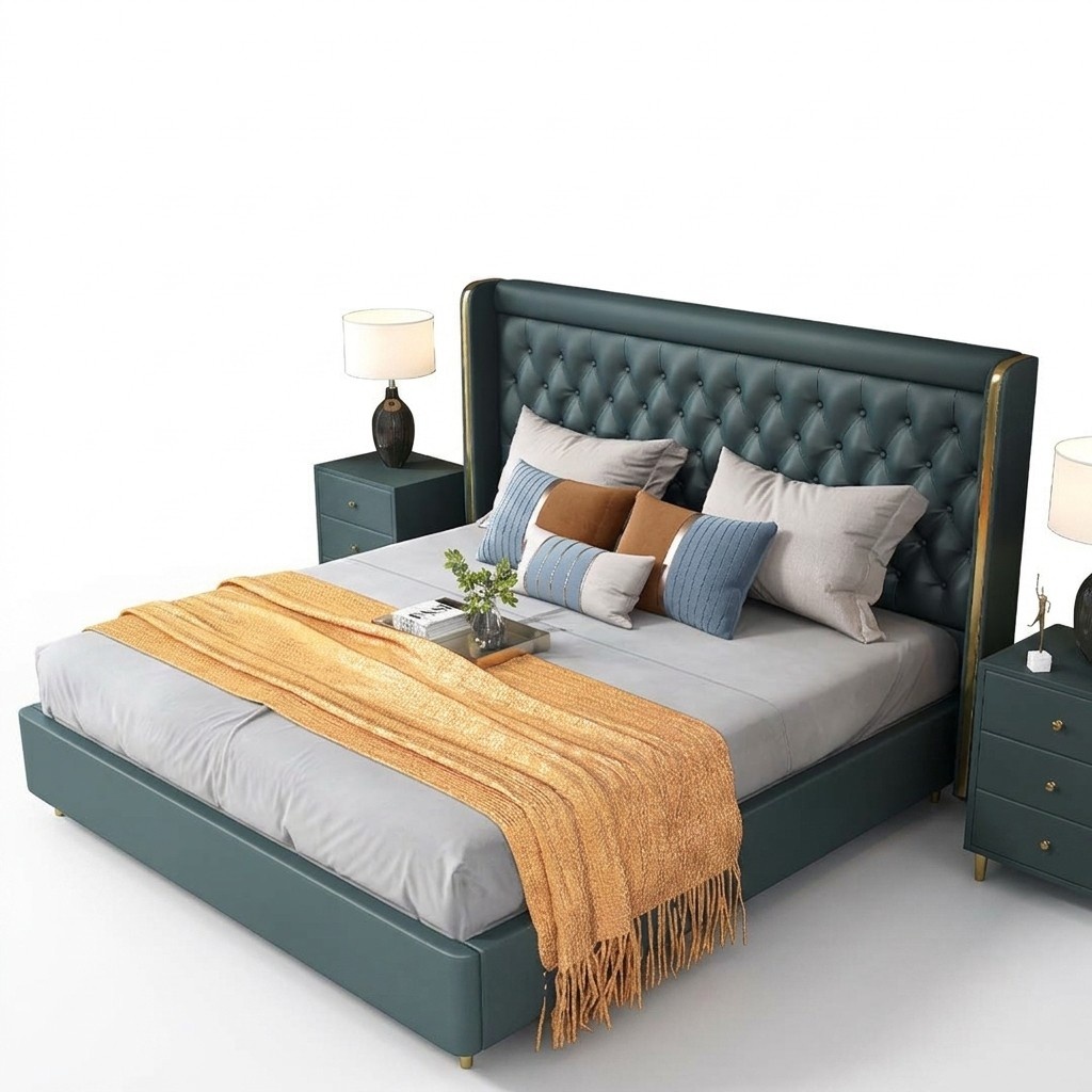 Schlafzimmer Bett Nachttische 3 tlg. Set Design Luxus Betten Leder Doppelbett