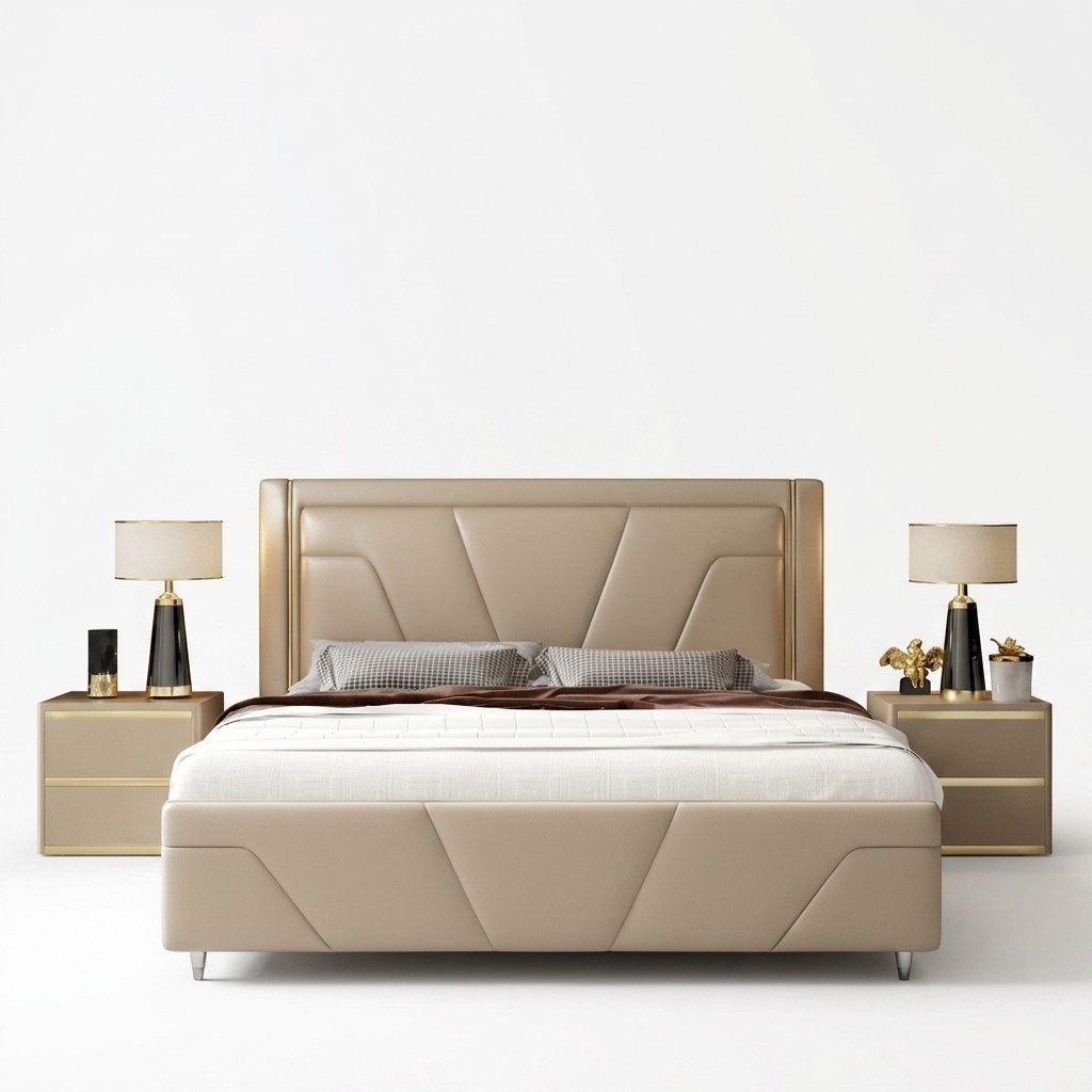 Schlafzimmer Bett Polster Design Möbel Luxus Doppel Beige Betten Modern