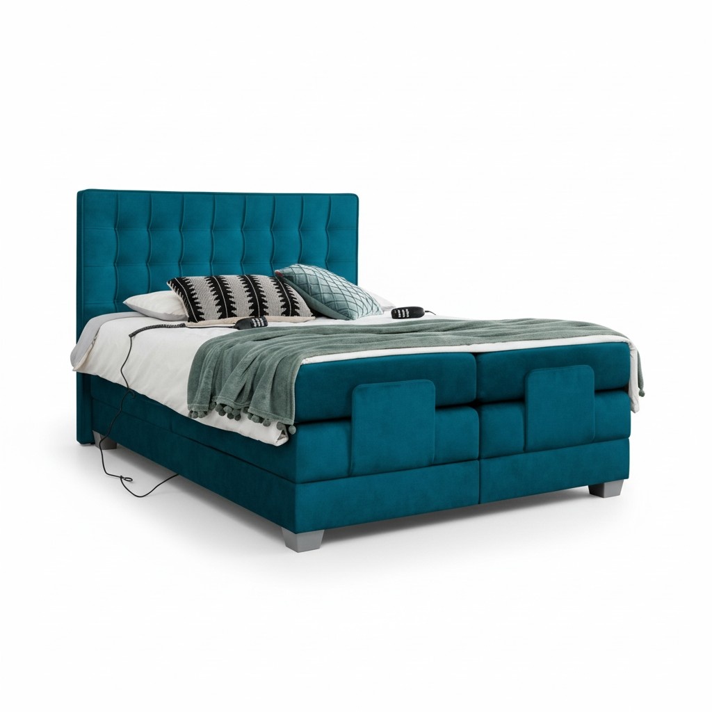 Schlafzimmer Bett Polsterbett Modern Blau Doppelbett Design Textil Luxus