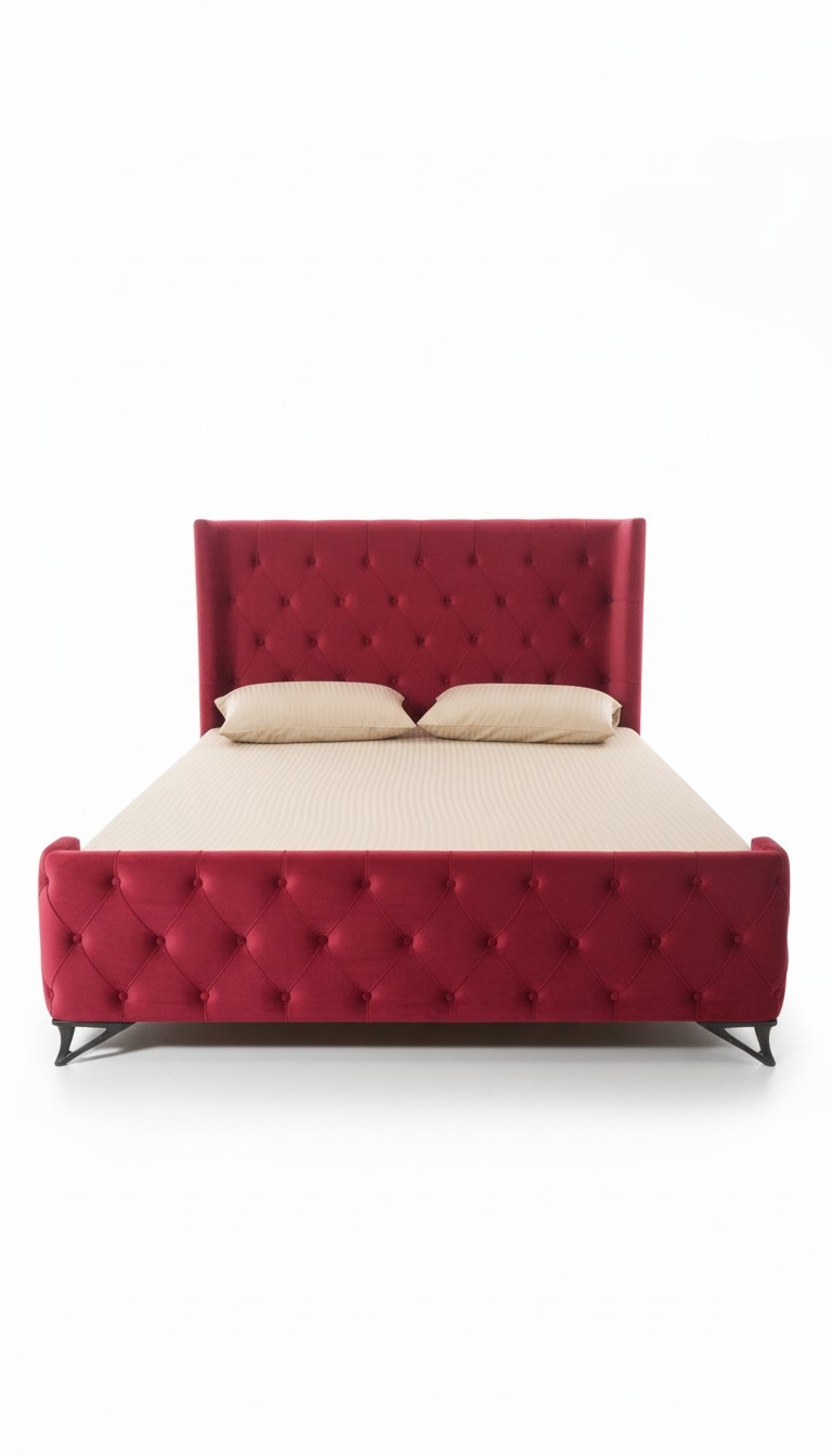 Schlafzimmer Chesterfield Bett Designer Betten Polster Luxus Hotel Rot Neu