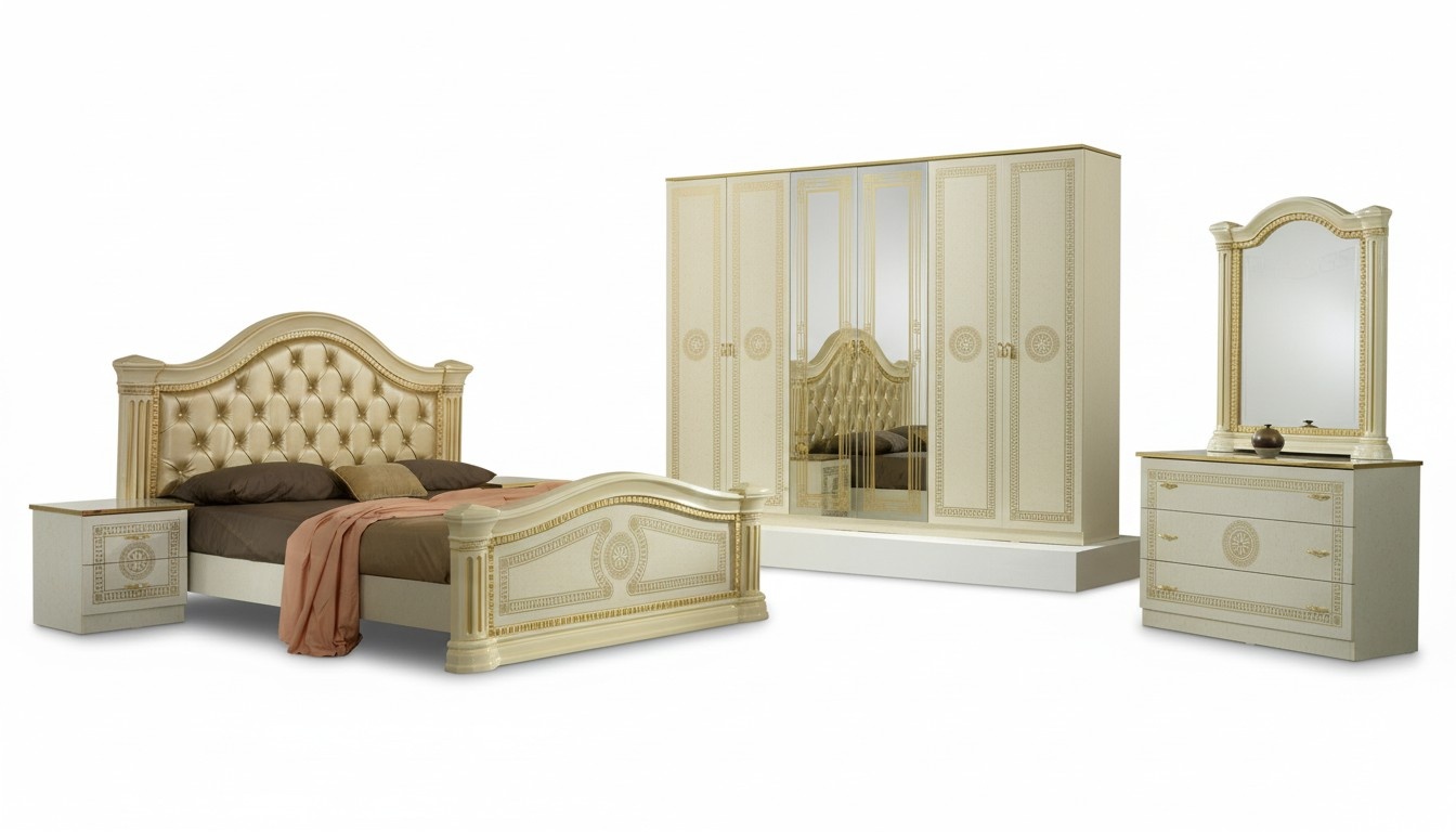 Schlafzimmer Chesterfield Leder Bett 6tlg Design Möbel Set Nachttisch Kommode