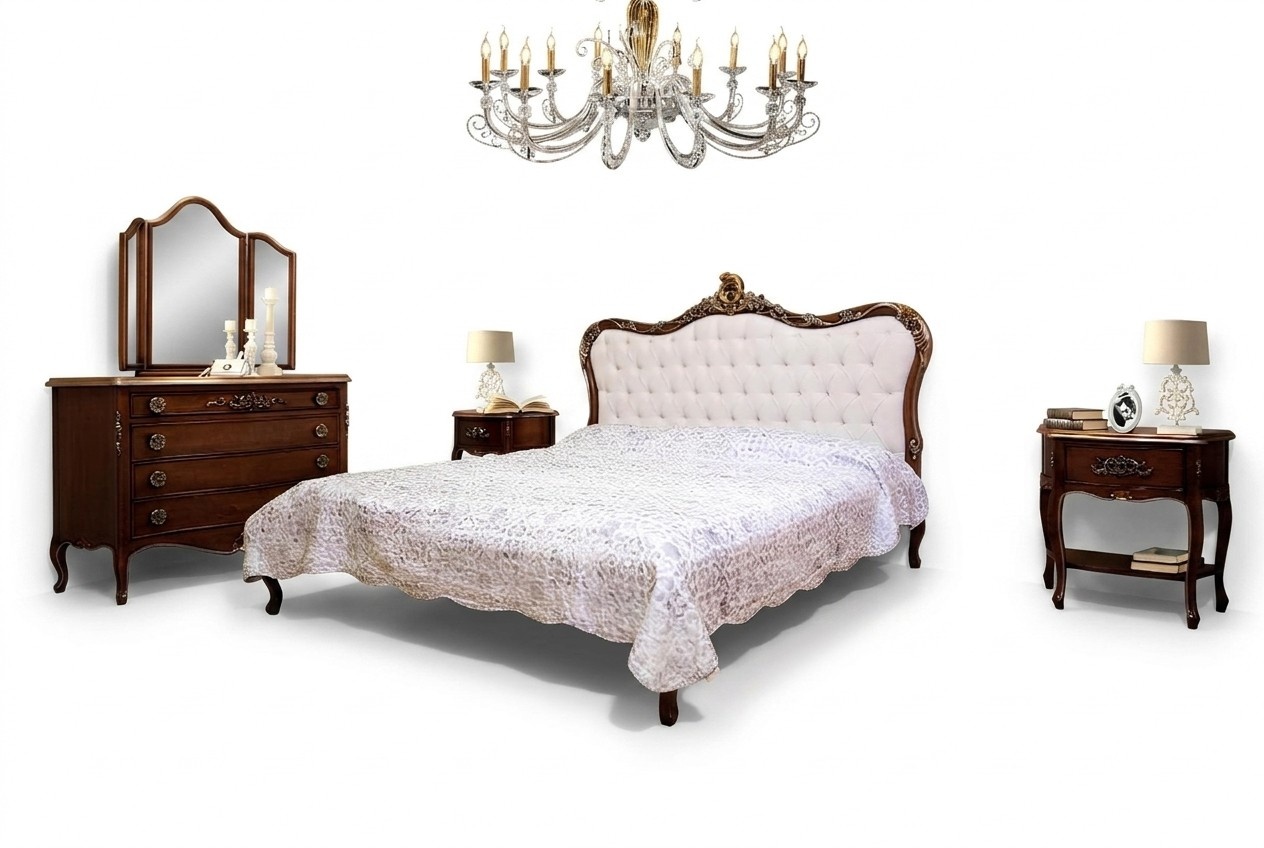 Schlafzimmer Design Klassische Luxus Möbel Modern Bett 2x Nachttisch 4tlg Set