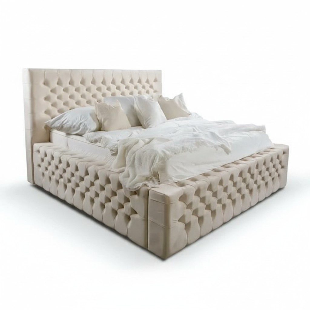 Schlafzimmer Doppelbett Bett 180сm Matratze Beige Chesterfield Stil Hochwertig
