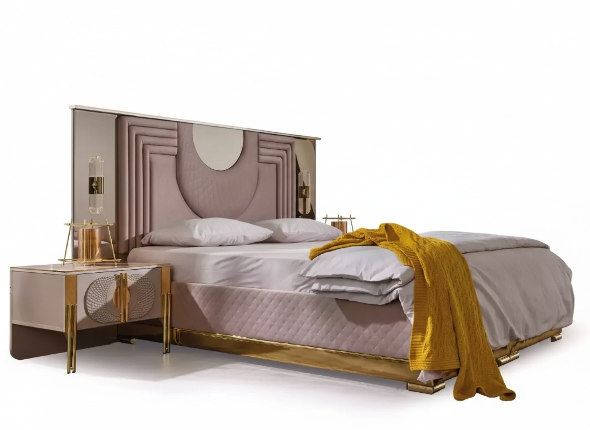 Schlafzimmer Garnitur Bett 2x Nachttische Bettgestell Hotelbett 3tlg