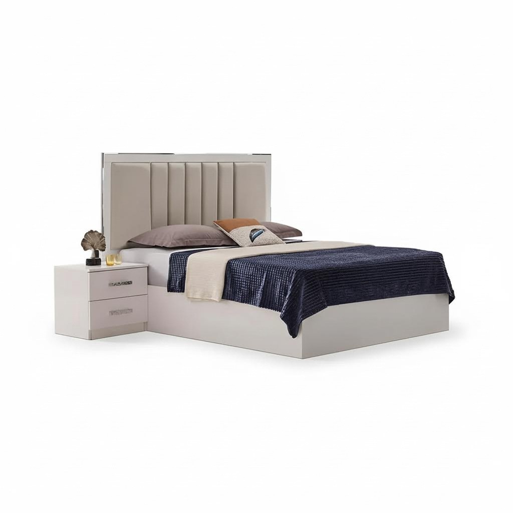 Schlafzimmer Garnitur Doppelbett Moderne Bett Nachttische 3tlg Beige