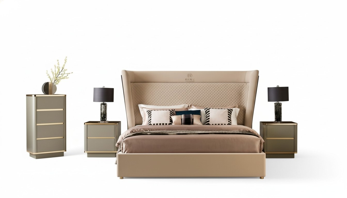 Schlafzimmer Hotel Betten Doppel Bett Design Holz Stoff Betten 180x200cm Möbel