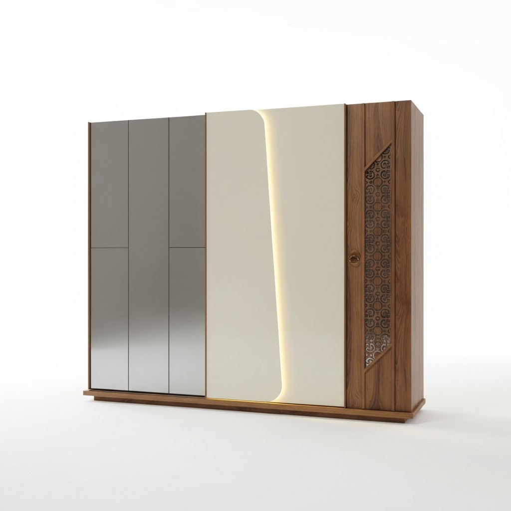 Schlafzimmer Kleiderschrank Schrank Holz Design braun LED Schränke