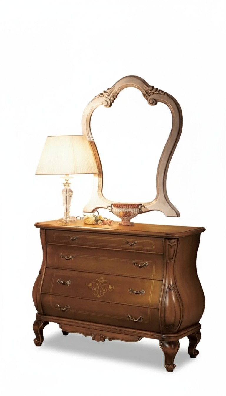 Schlafzimmer Kommode mit Spiegel Luxus klassische Möbel Set 2tlg Holz