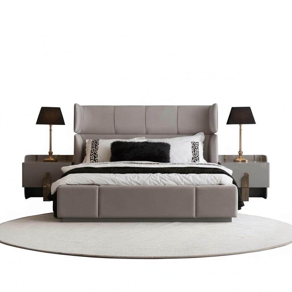 Schlafzimmer Komplett Bett Doppelbett Polsterbett Nachttische Edelstahl