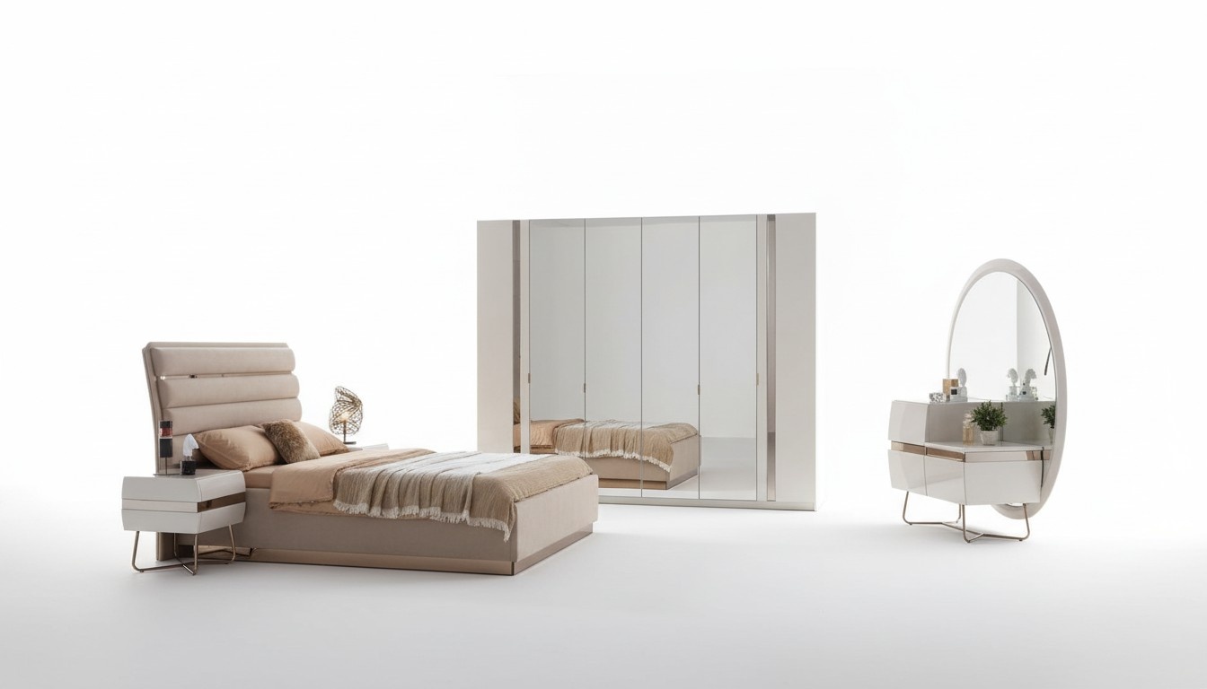 Schlafzimmer Komplett Bett Nachttische Kommode Spiegel Kleiderschrank Schrank