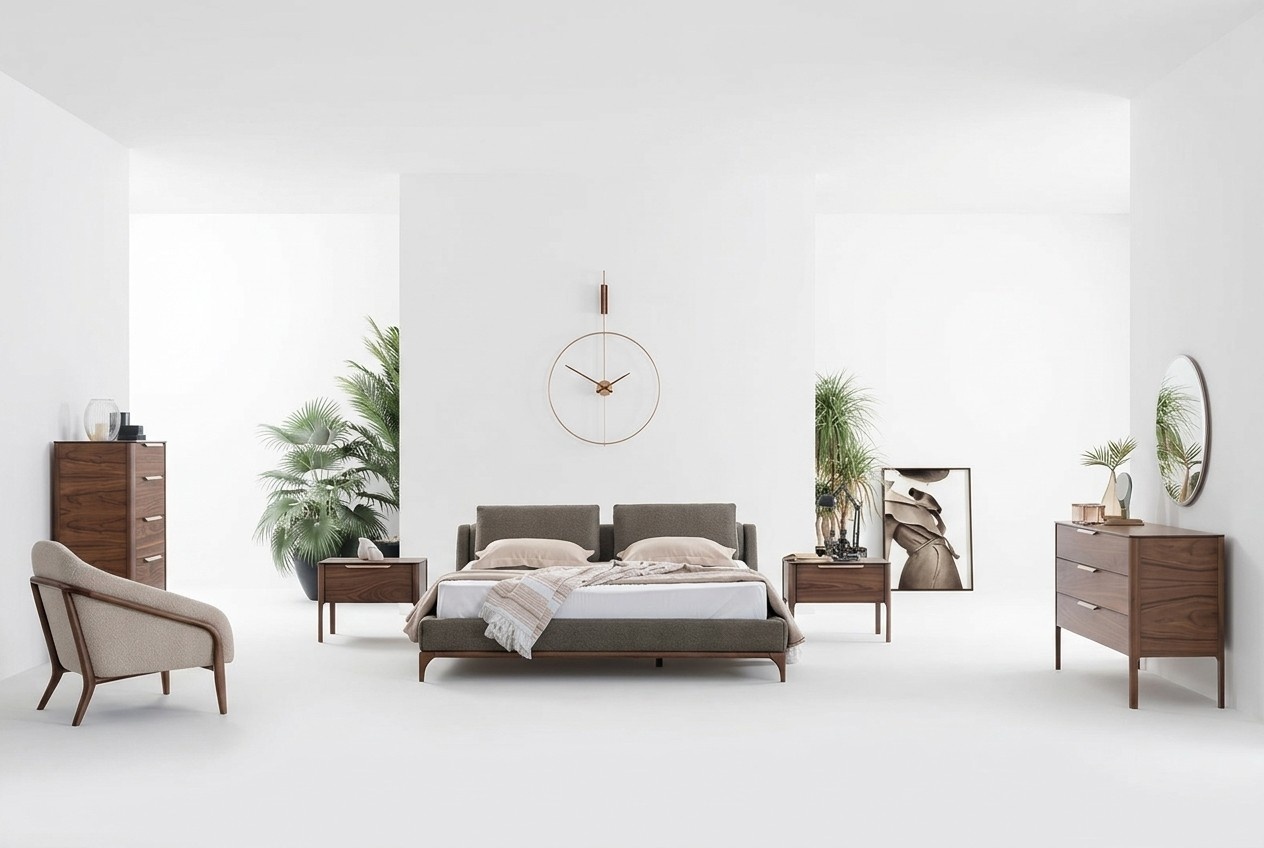 Schlafzimmer Komplett Set Bett 2x Nachttische Kommode Schrank Modern