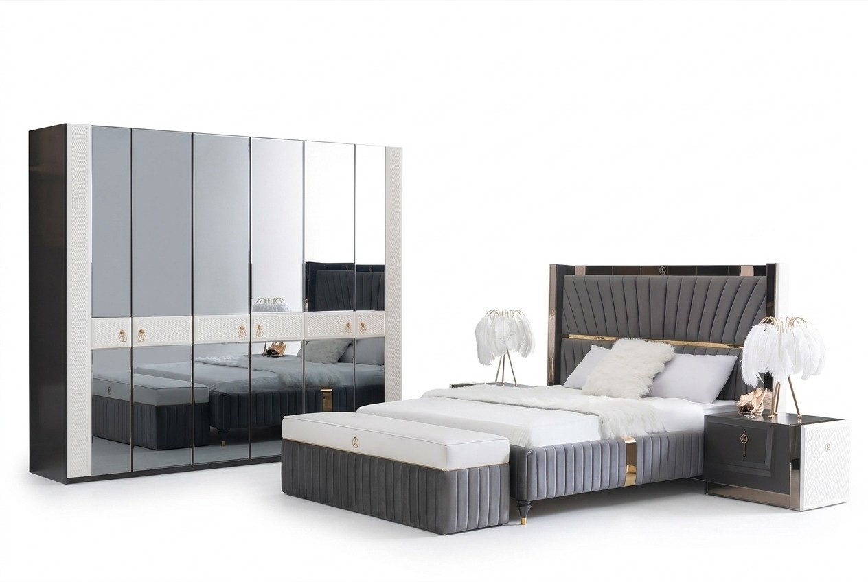 Schlafzimmer Komplett Set Bett Nachttisch Hocker 5tlg Design Holz Möbel Sets Neu