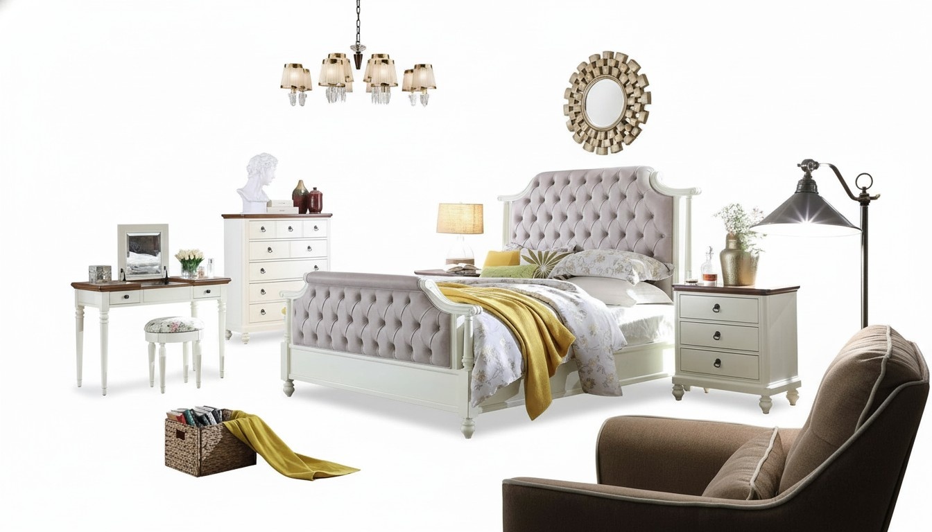 Schlafzimmer Komplett Barock Bett Set Königliches Schminktisch Nachttisch 6 tlg.