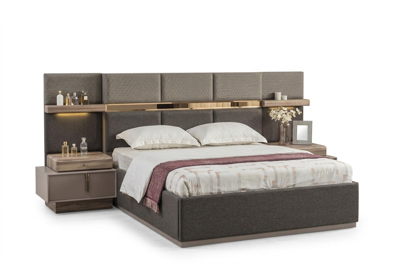 Schlafzimmer Komplette Doppelbett Bett Nachttische Konsole 6tlg Grau