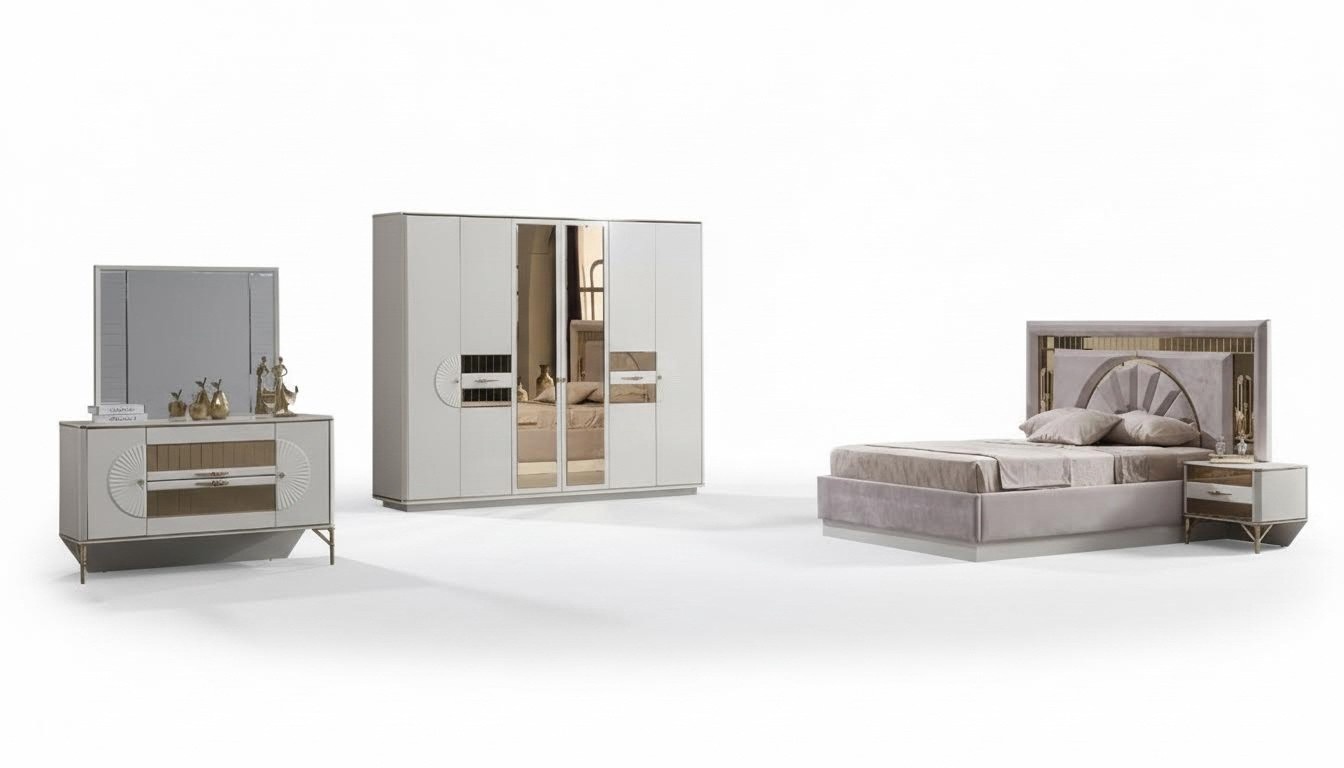 Schlafzimmer Komplettset Bett Set Möbel Gäste Zimmer Schrank Garnitur 5tlg.