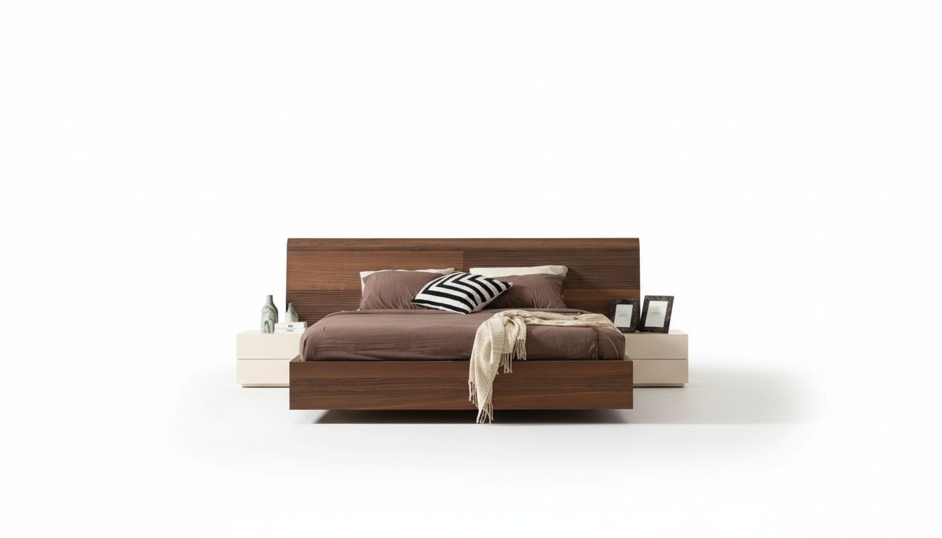 Schlafzimmer Luxus Bett Nachttisch braun Set Design braun Modern