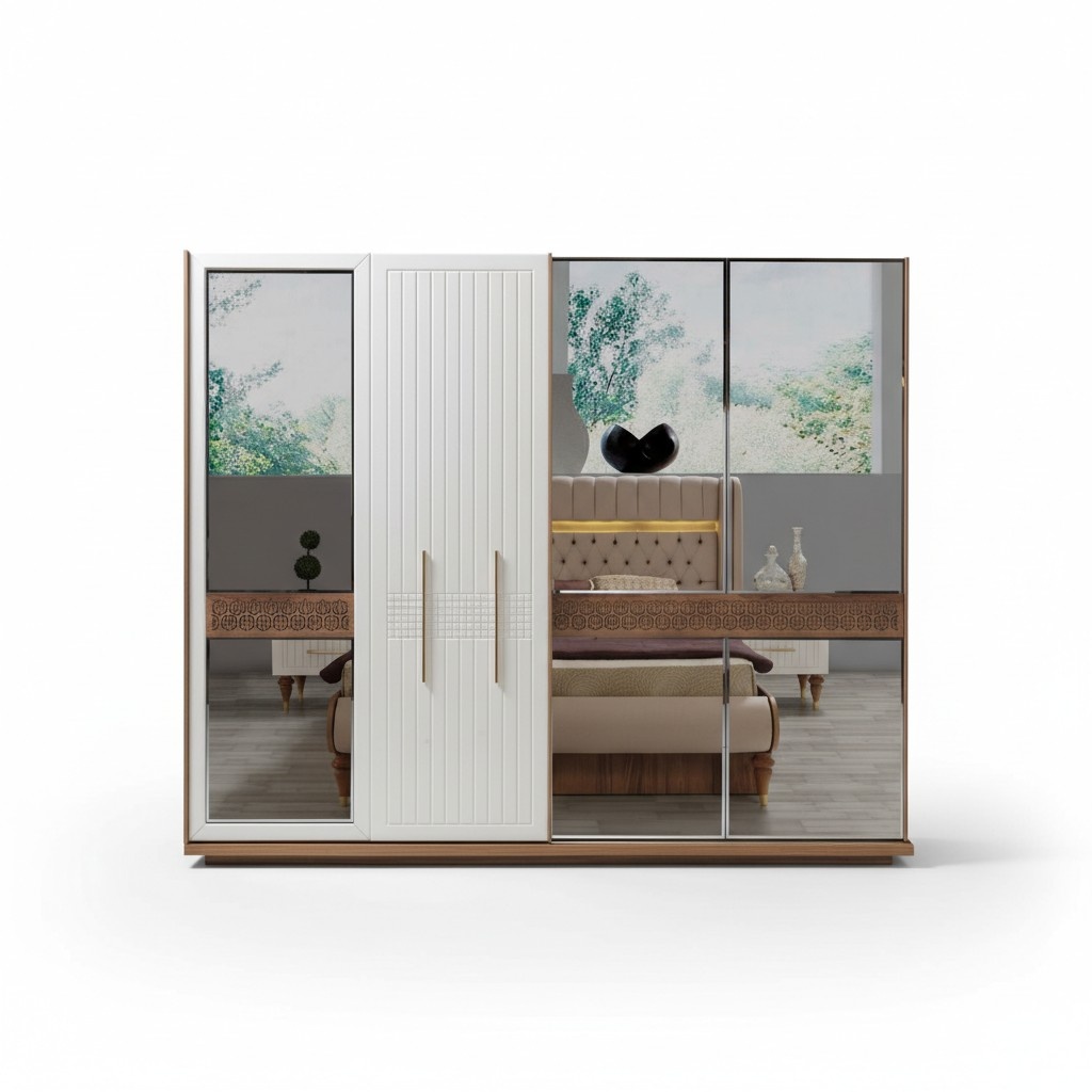 Schlafzimmer Luxus Kleiderschrank Holz mit Glas Design Modern