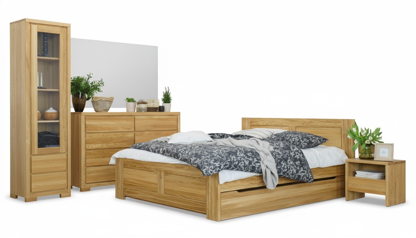 Schlafzimmer Möbel 3tlg. Set Bett Nachttische 2x Betten Echtes Holz Massivholz