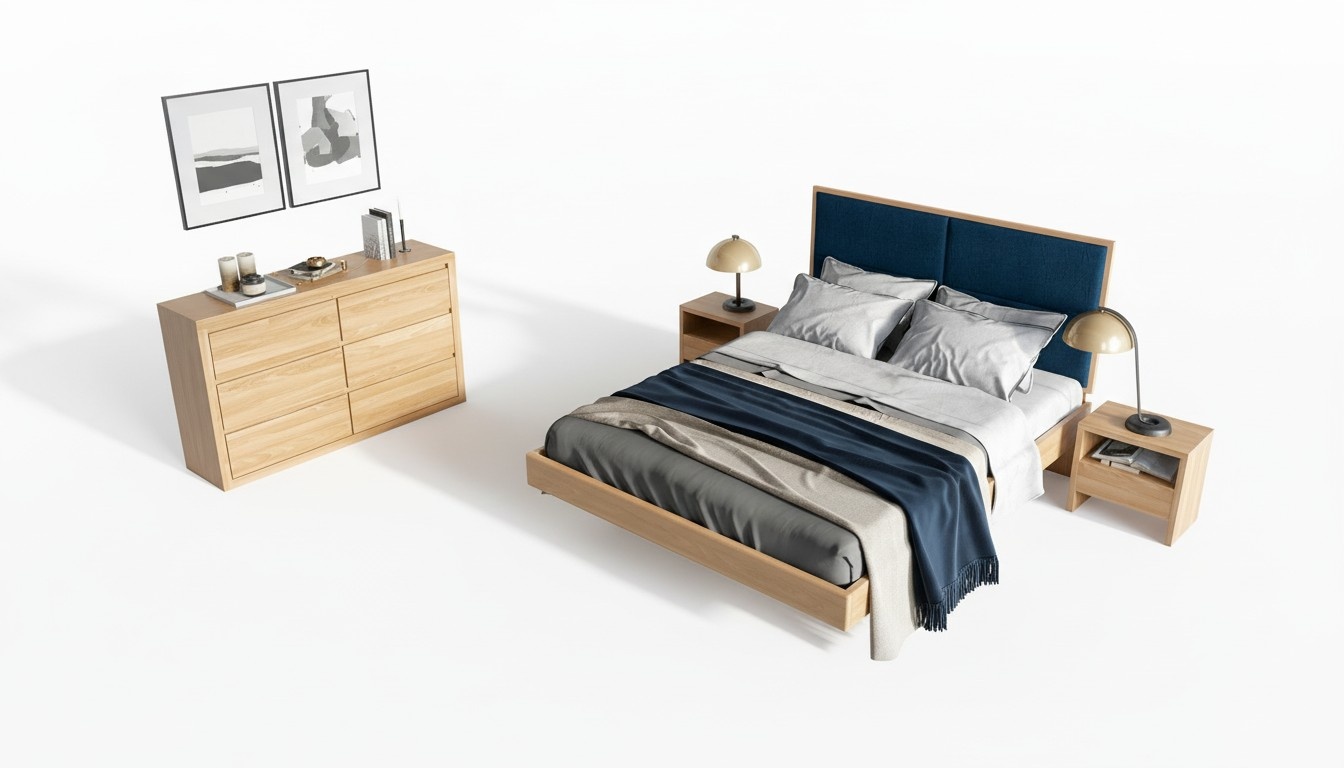 Schlafzimmer Möbel 3tlg. Set Bett Massivholz Nachttische 2x Betten Echtes Holz