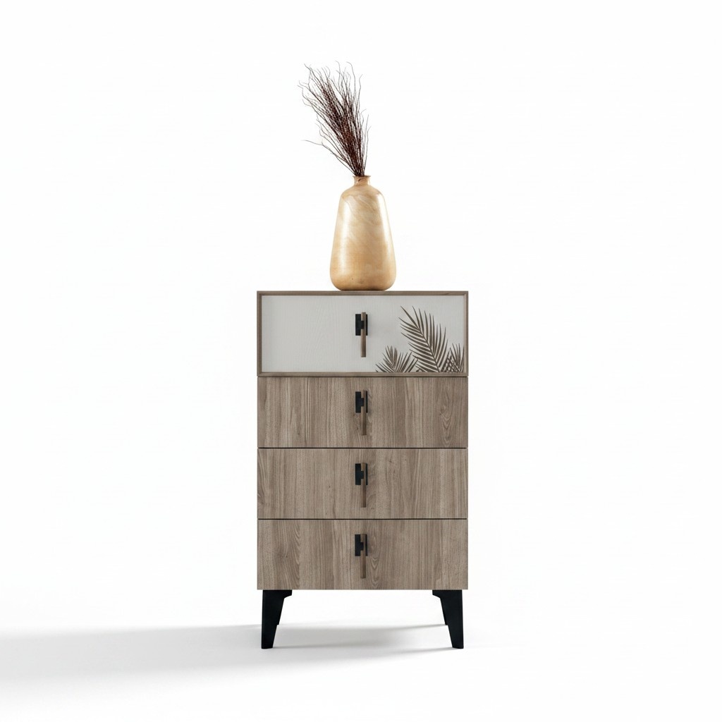 Schlafzimmer Möbel Hellbraune Hochkommode Designer 4x-türige Kommode
