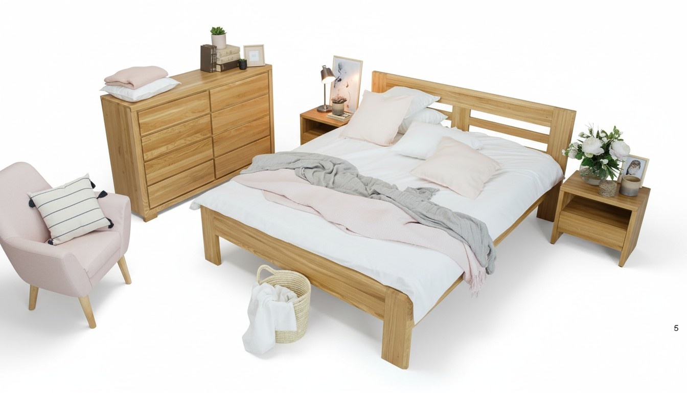 Schlafzimmer Möbel Set Bett Massivholz Nachttische 2x Betten Echtes Holz 3tlg.
