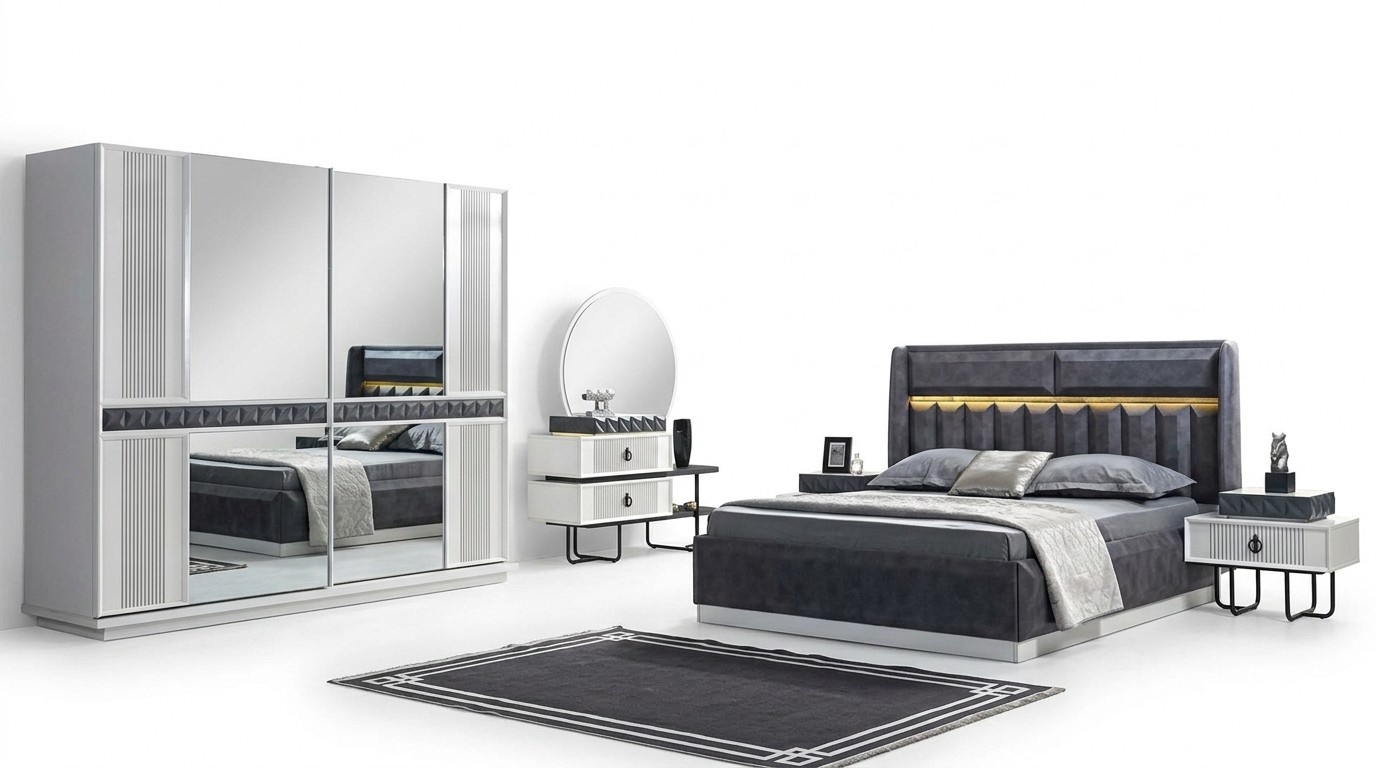 Schlafzimmer Möbel Set Bett Nachttisch Kommode Kleiderschrank 5tlg