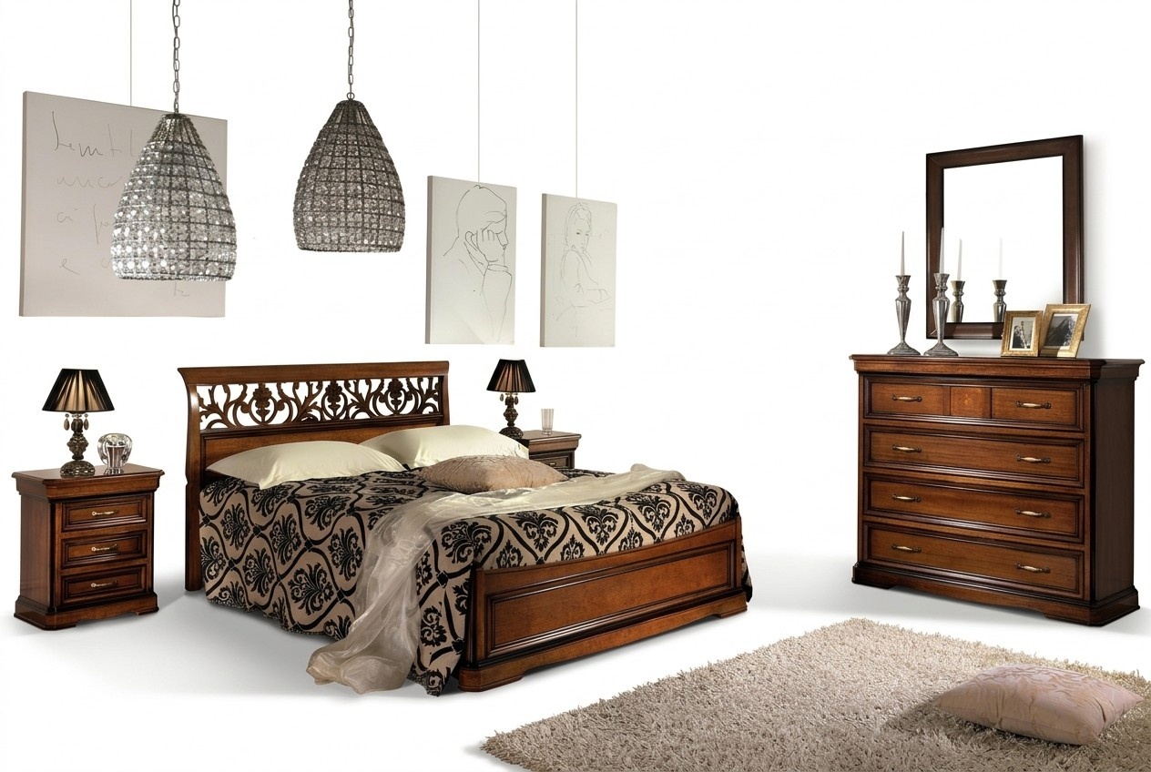Schlafzimmer Möbel Set Garnitur Italienische Möbel Nachttisch Massives Holz 3tlg