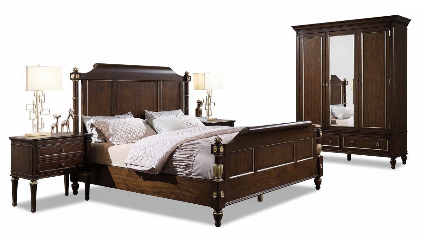 Schlafzimmer Set Bett 2x Nachttische Luxus neu 3tlg Design Modern Holz