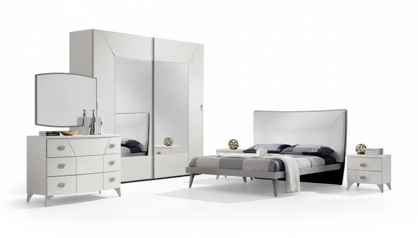 Schlafzimmer Set Bett 2x Nachttische Kommode 6tlg.Design Luxus