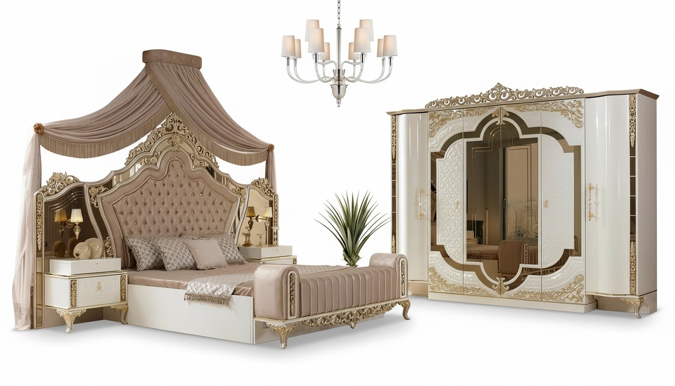 Schlafzimmer Set Bett 2x Nachttische Design Luxus neu 5tlg weiß