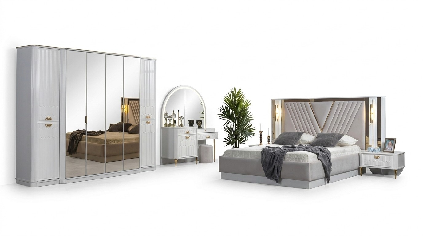 Schlafzimmer Set Bett 2х Nachttische Kleiderschrank 5tlg.Modern neu