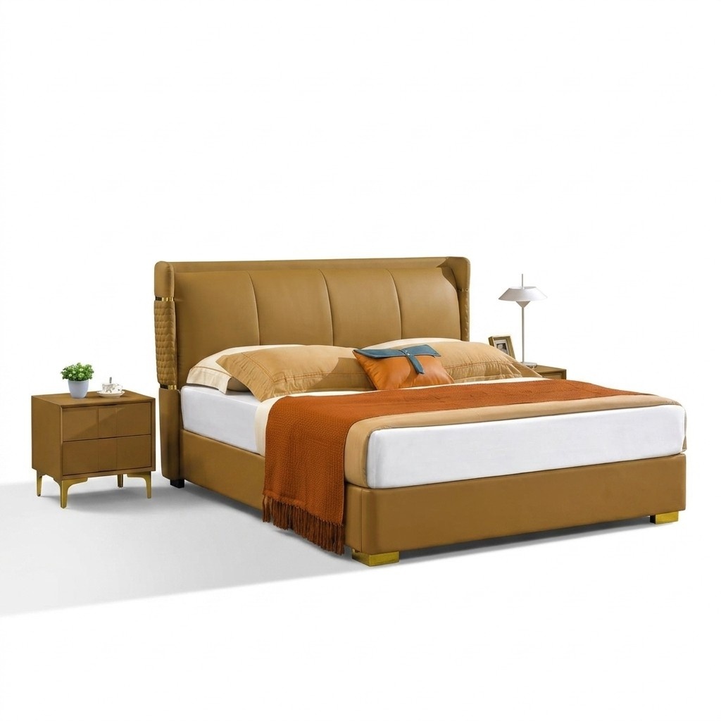 Schlafzimmer Set Bett Nachttisch Design Moderne Betten Gruppe Leder 3 tlg. NEU