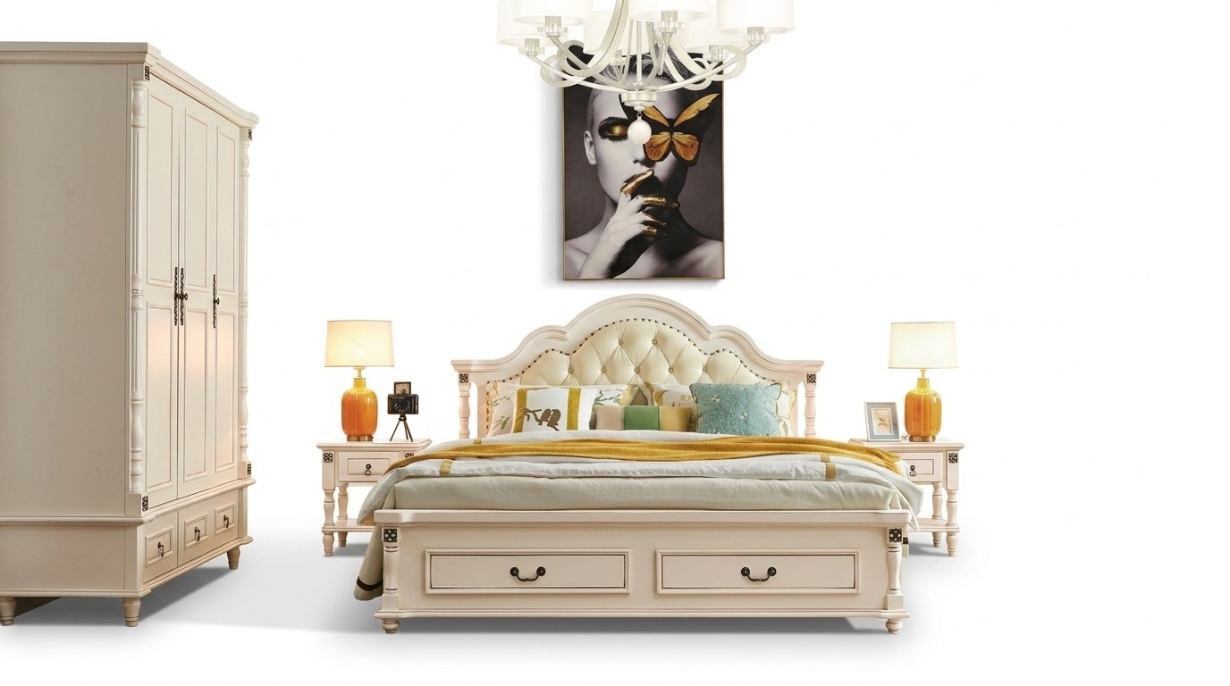 Schlafzimmer Set Bett Nachttisch Kleiderschrank Hotel Betten Holz Design 4tlg.