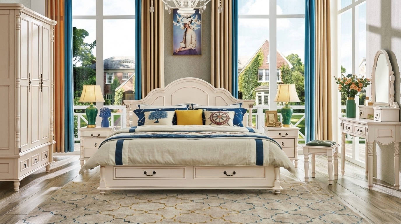 Schlafzimmer Set Bett Nachttisch Kleiderschrank Stuhl Schminktisch Design 6tlg.