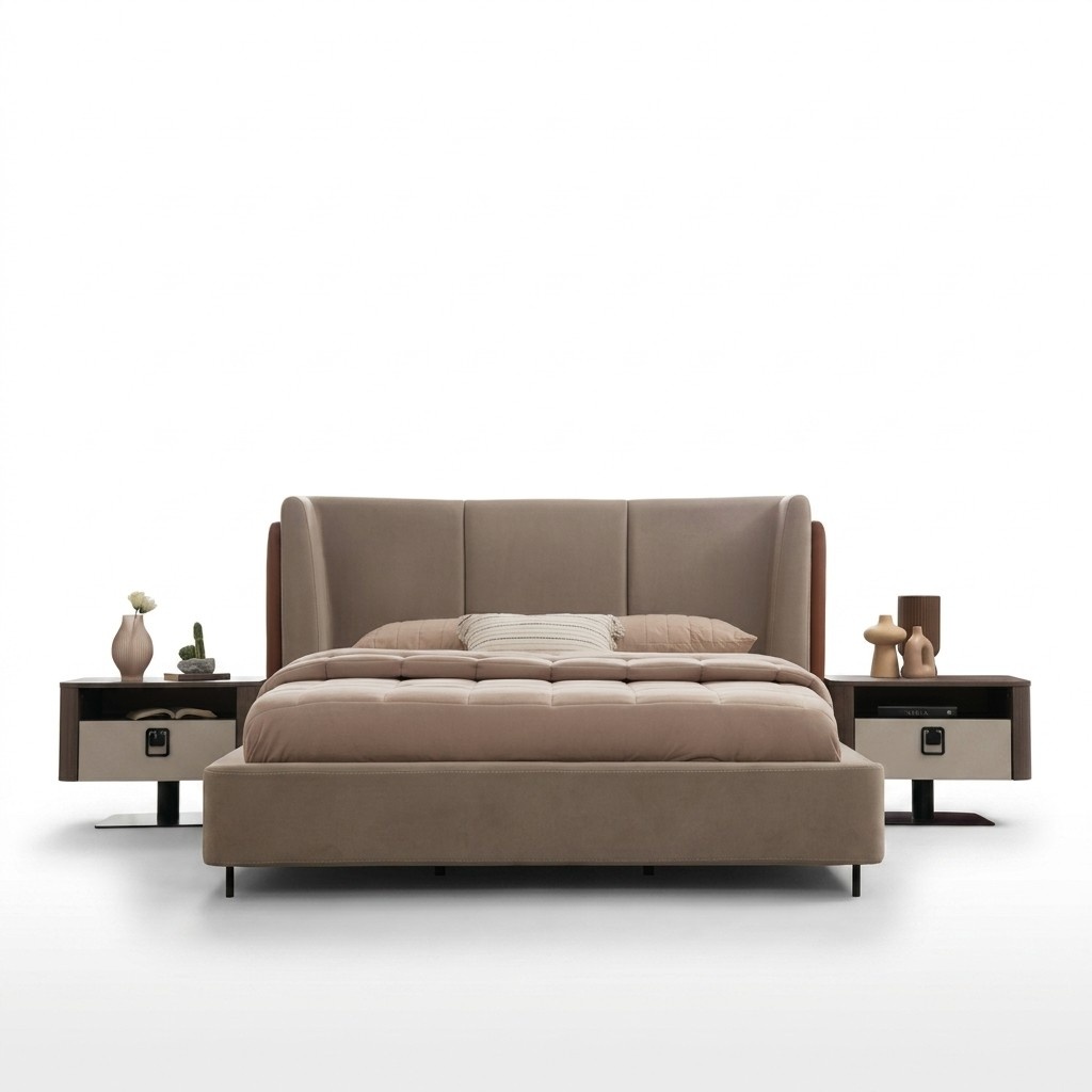 Schlafzimmer-Set Braun aus Holz mit Bett und Nachttischen