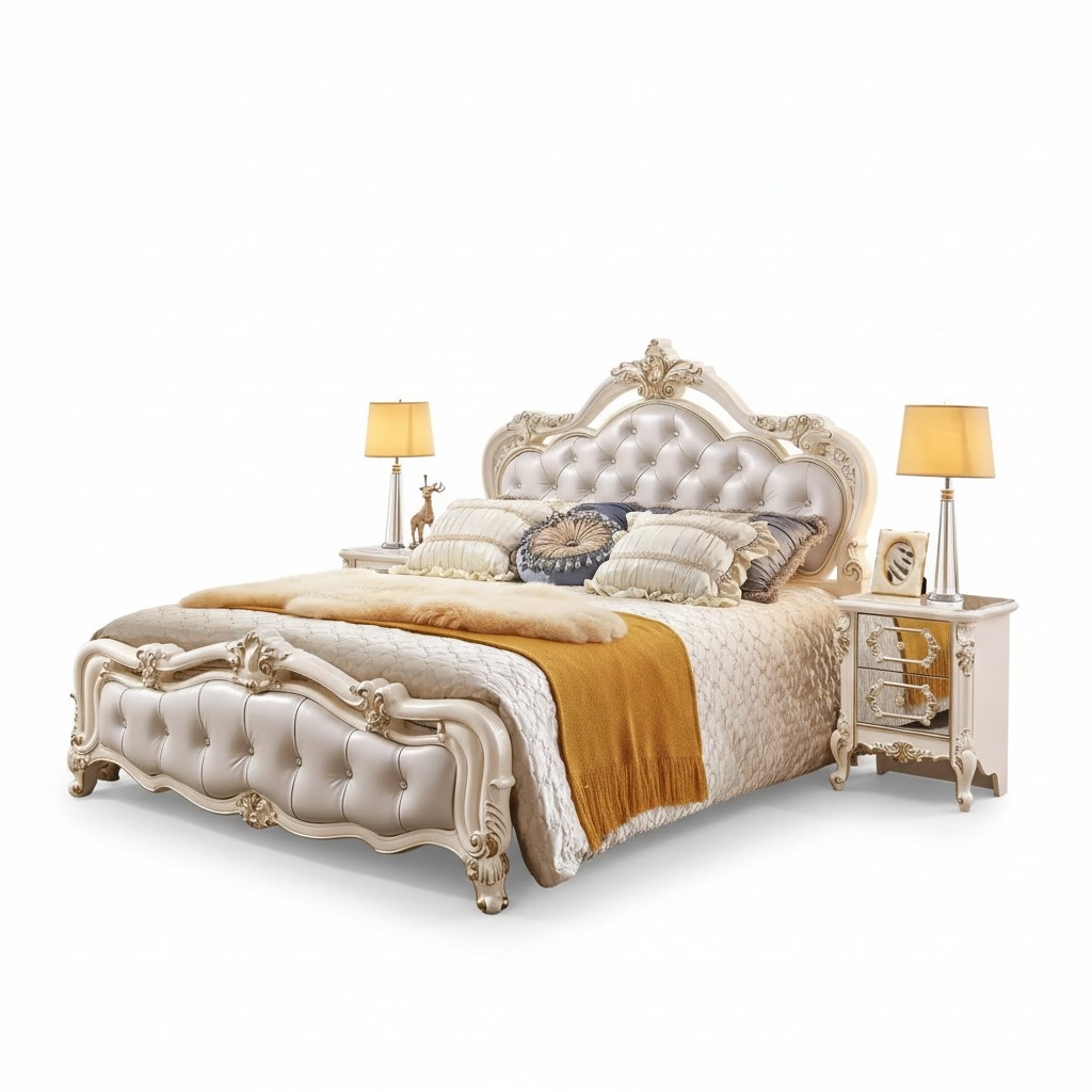 Schlafzimmer Set chesterfield Bett + 2x Nachttische Holz Luxus 3tlg Interieur