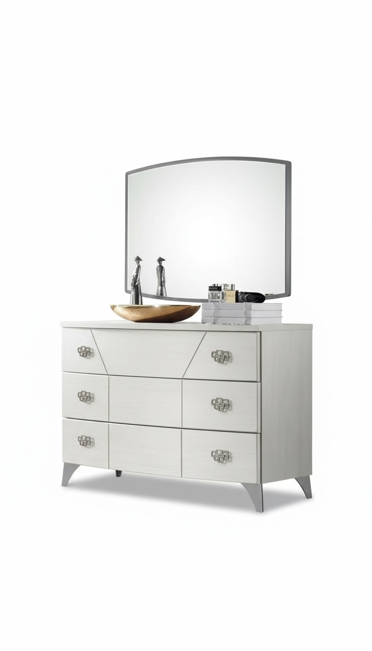 Schlafzimmer Set Kommode Spiegel Luxus Komplettes weiß Sideboard 2tlg