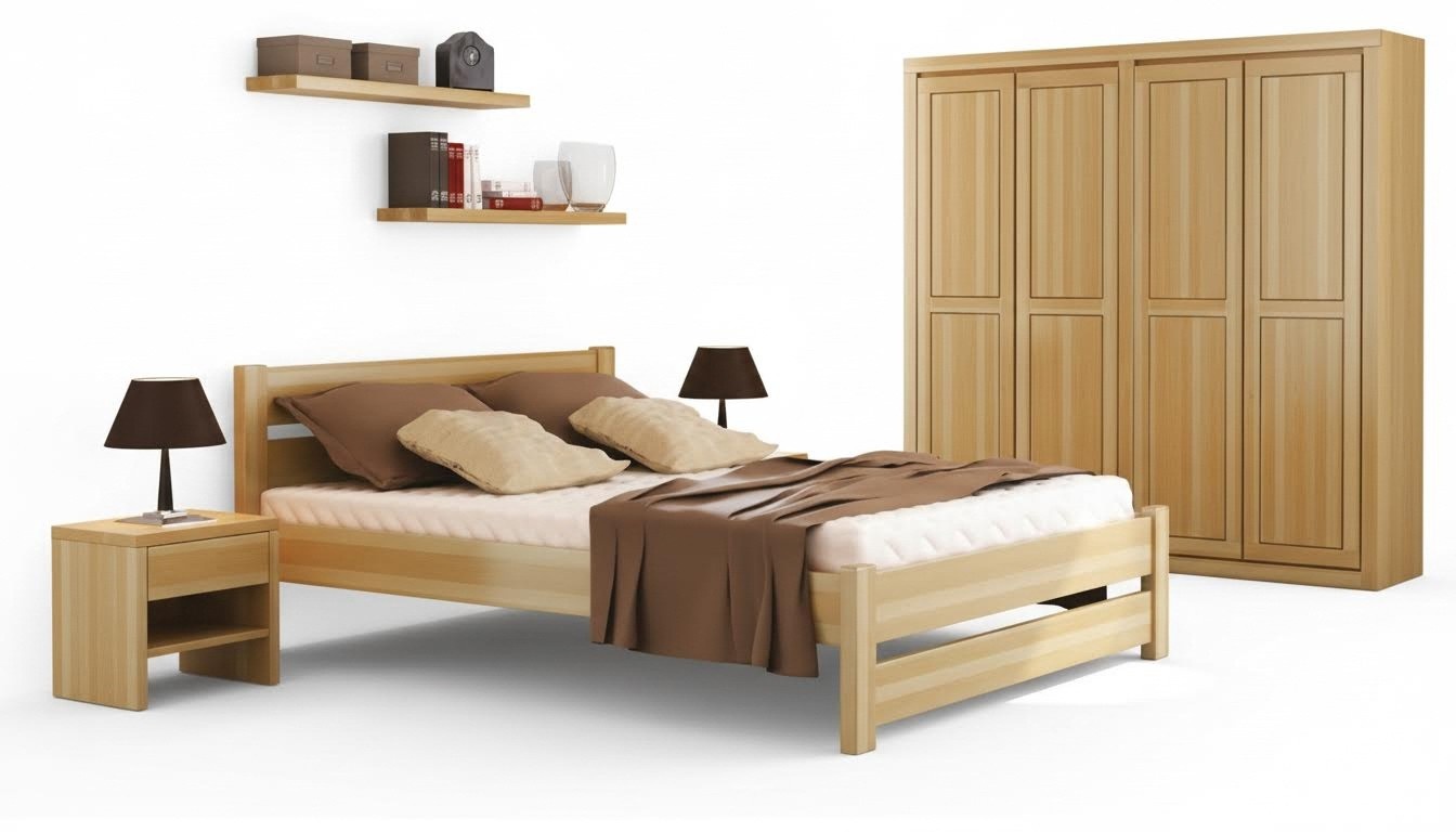 Schlafzimmer Set Komplett 5tlg. Bett Echte Nachttische Massive Holz Möbel Neu