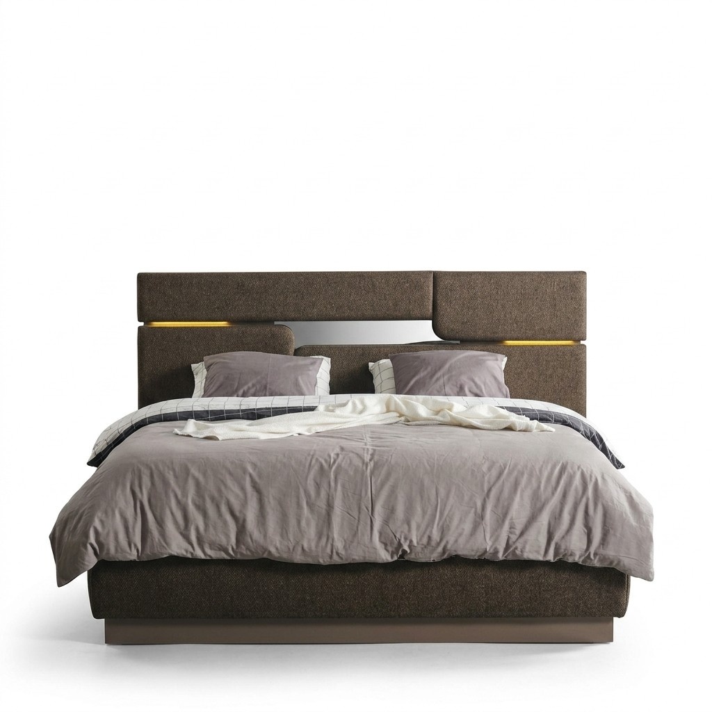 Schlafzimmer Set Luxus Bett braun Farbe und 2x Nachttische 3 Stück