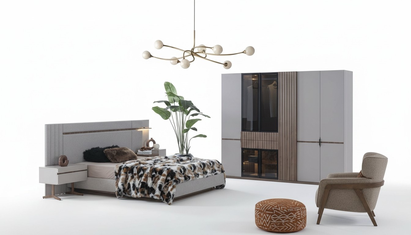 Schlafzimmer Set Luxus Design Bett 2x Nachttisch Kleiderschrank 4tlg Neu
