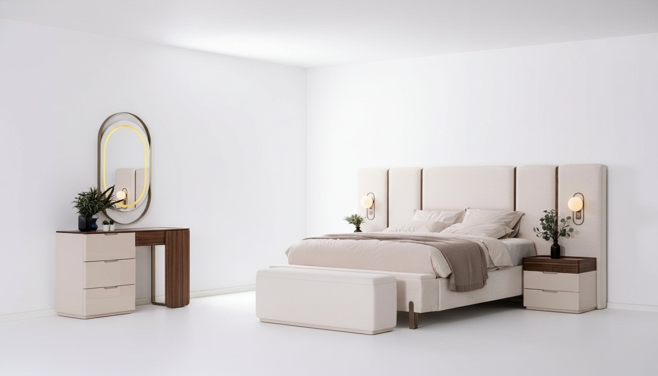 Schlafzimmer Set Luxus Komplettes Bett 2x Nachttisch Schminktisch 4tlg Neu