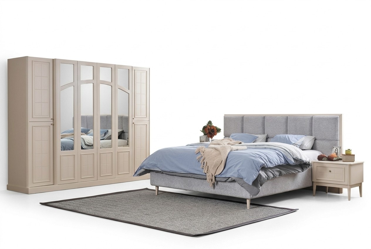 Schlafzimmer Set Komplettes Bett 2x Nachttisch Kleiderschrank 4tlg