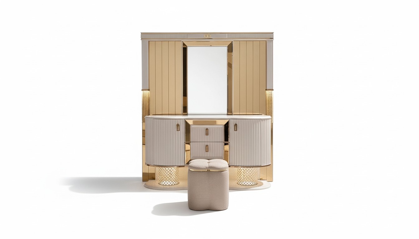 Schlafzimmer Set Luxus Schminktisch mit Spiegel Hocker Design 2tlg