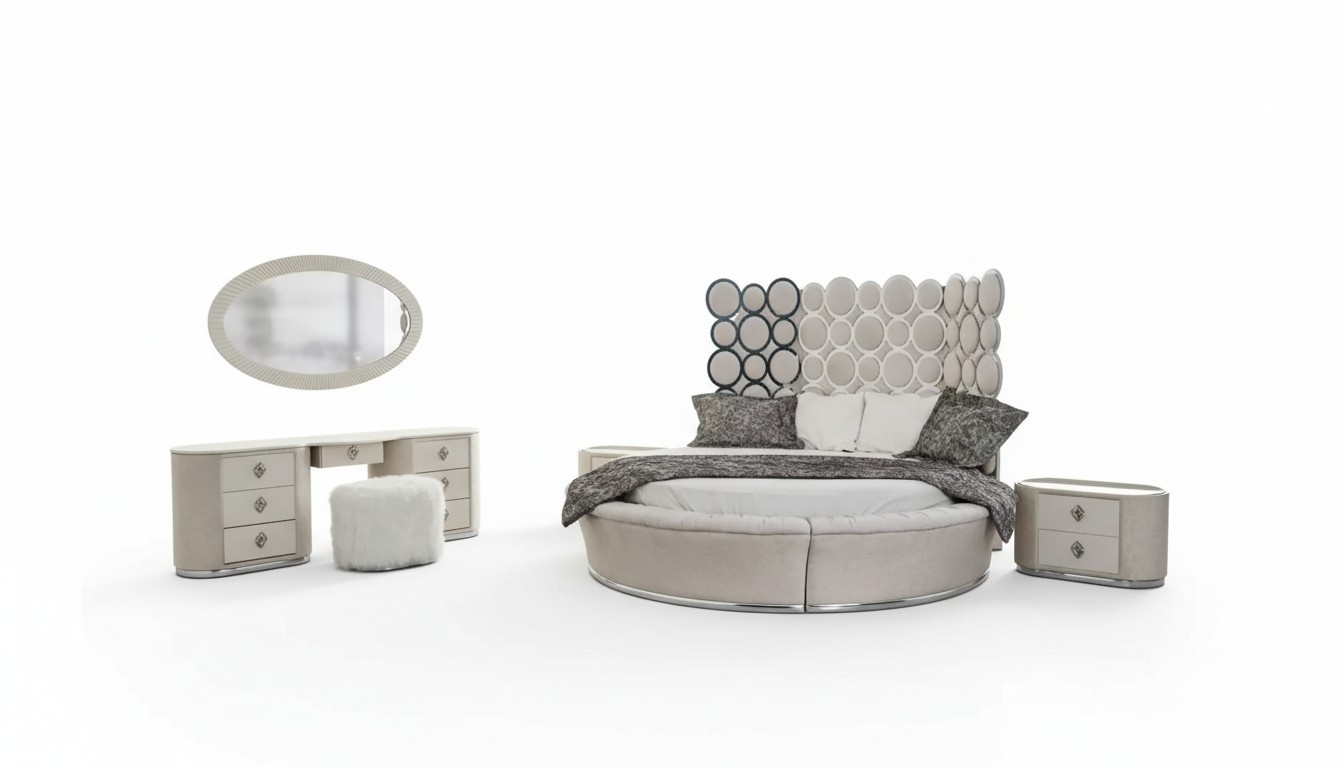 Schlafzimmer-Set modernes Bett + 2 Nachttische + Schminktisch + Spiegel neu